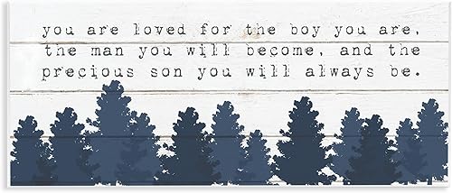 Stupell Industries Placa de pared con diseño de bosque azul marino con texto en inglés "You Are Loved For The Precious Son You Es", diseño artístico