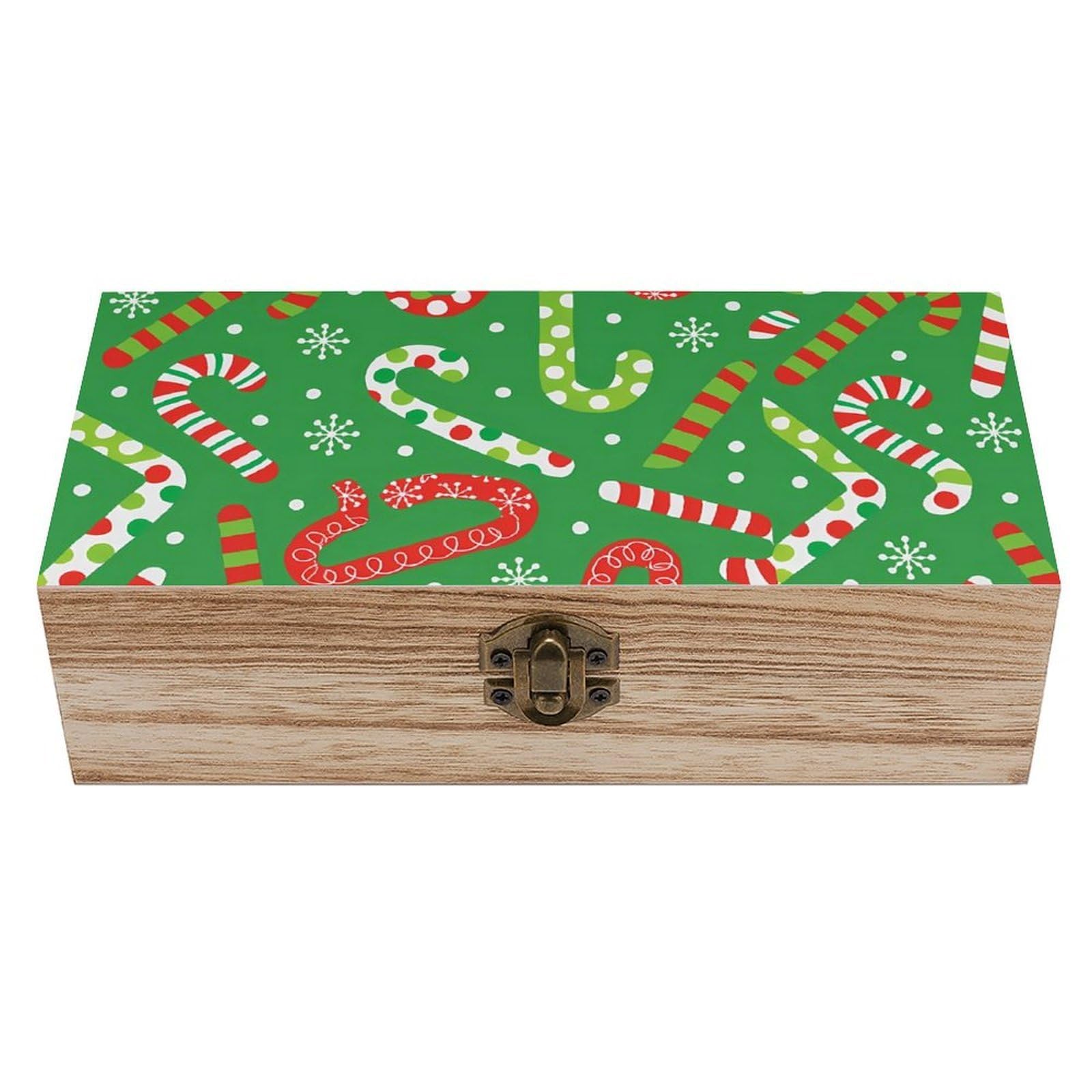 Oudrspo Xmas Green Red Candy Cane Retro Wooden Storage Box Keepsake Jewelry Decorative Art Storages Box Gift Boxs