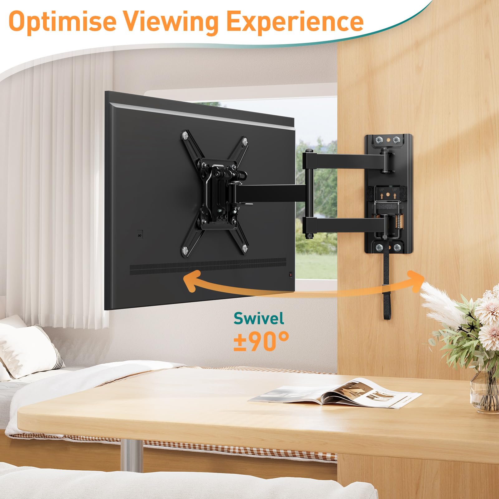 ELIVED Supporto TV per camper, staffa da parete per TV con serratura per la maggior parte dei televisori da 13-43 pollici, rotazione e inclinazione a movimento completo, design brevettato a doppio