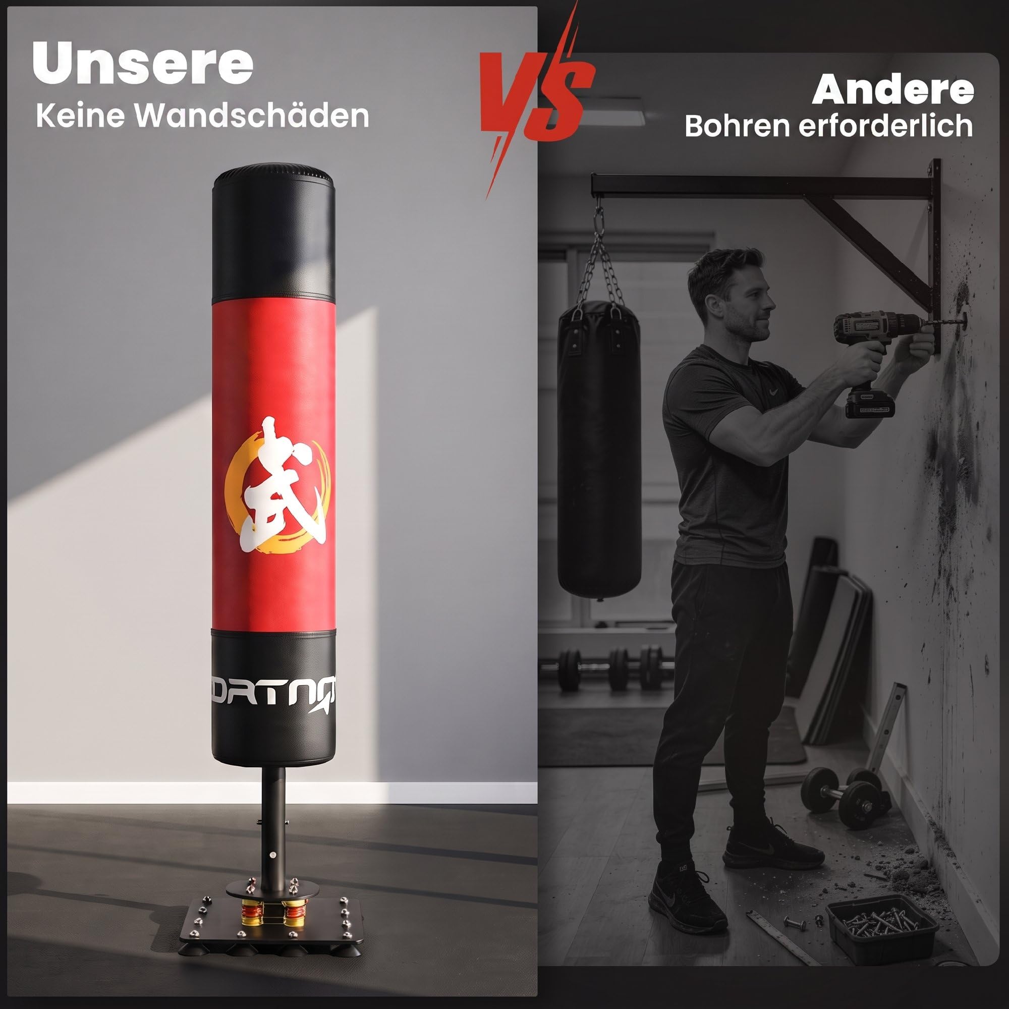 SPORTNOW Sacco da Boxe Autoportante per Adulti, 156 cm, Robusto, con 12 Ventose e Ammortizzatore, per Kickboxing, MMA, Muay Thai e Allenamento in Casa