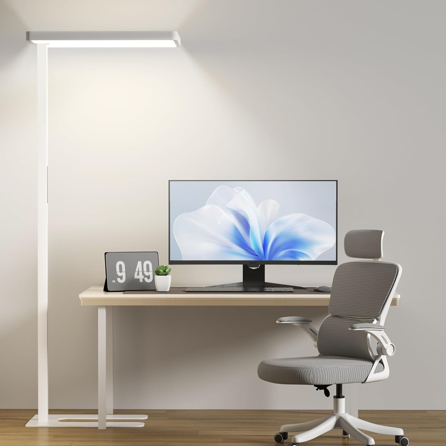 8000LM LED Floor Lamp, 100W Eye-Caring Reading Standing Light, 4000K Dimmable Natural Daylight Modern Tall Reading Lamp for Home Office, Study Room, Living Room, Bedroom, Touch Control