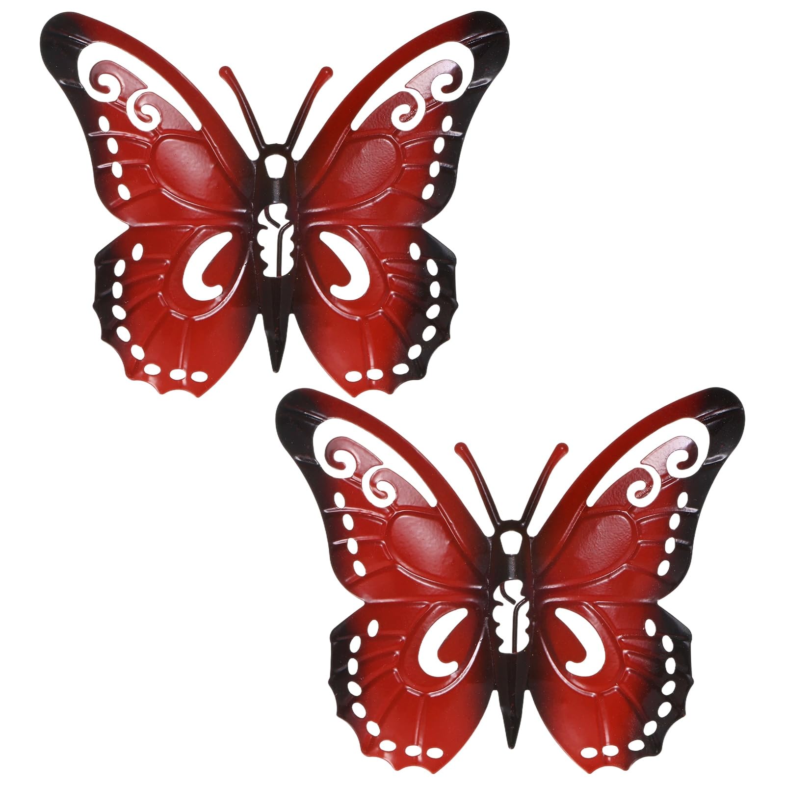 M METERXITY 2 Pack Butterfly Art Wall Decor, Metal Butterfly Wall Decor, Hanging Decorative Hanging Sculpture for Indoor & Outdoor, Fence Yard Patio Garden [ Red, 3.54''x4.33'']
