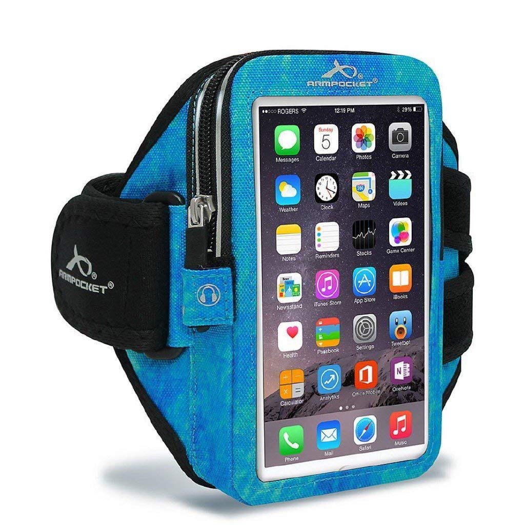 Armpocket Phone Armbands for Running Ultra i-35 Phone Armband | Compatible with iPhone 12 Mini, SE 2020, Galaxy S7, Pixel 5, Phones with Cases up to 6 Inches | Arctic Blue Medium Strap