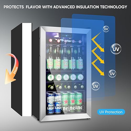 Miniatura 7 de Refrigerador de bebidas para 120 latas, mini refrigerador con puerta de vidrio para cerveza o vino, enfriador de bebidas para dormitorio, oficina,
