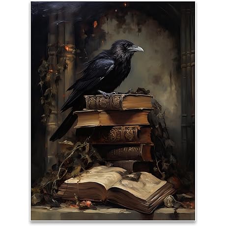 Dark Academia Decor Halloween Raven Art