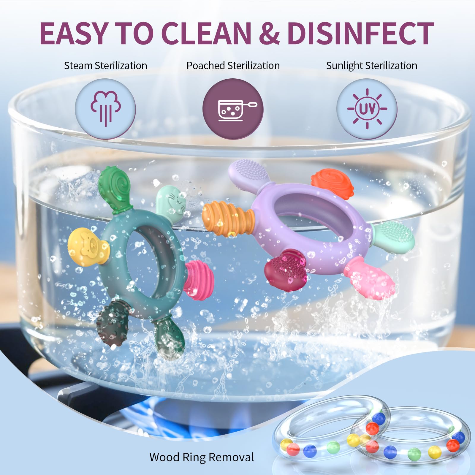 akolik Giochi Dentizione Neonato, Sonaglio Anello Massaggiante in Silicone per Bambini, Massaggiagengive Senza BPA per neonati di età superiore ai 3-6 6-12 mesi