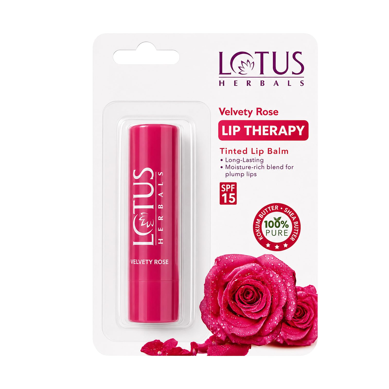 lotus herbals lip therapy tinted lip balm - velvety rose | spf 15 | moisturises, heals & protects lips | 4g