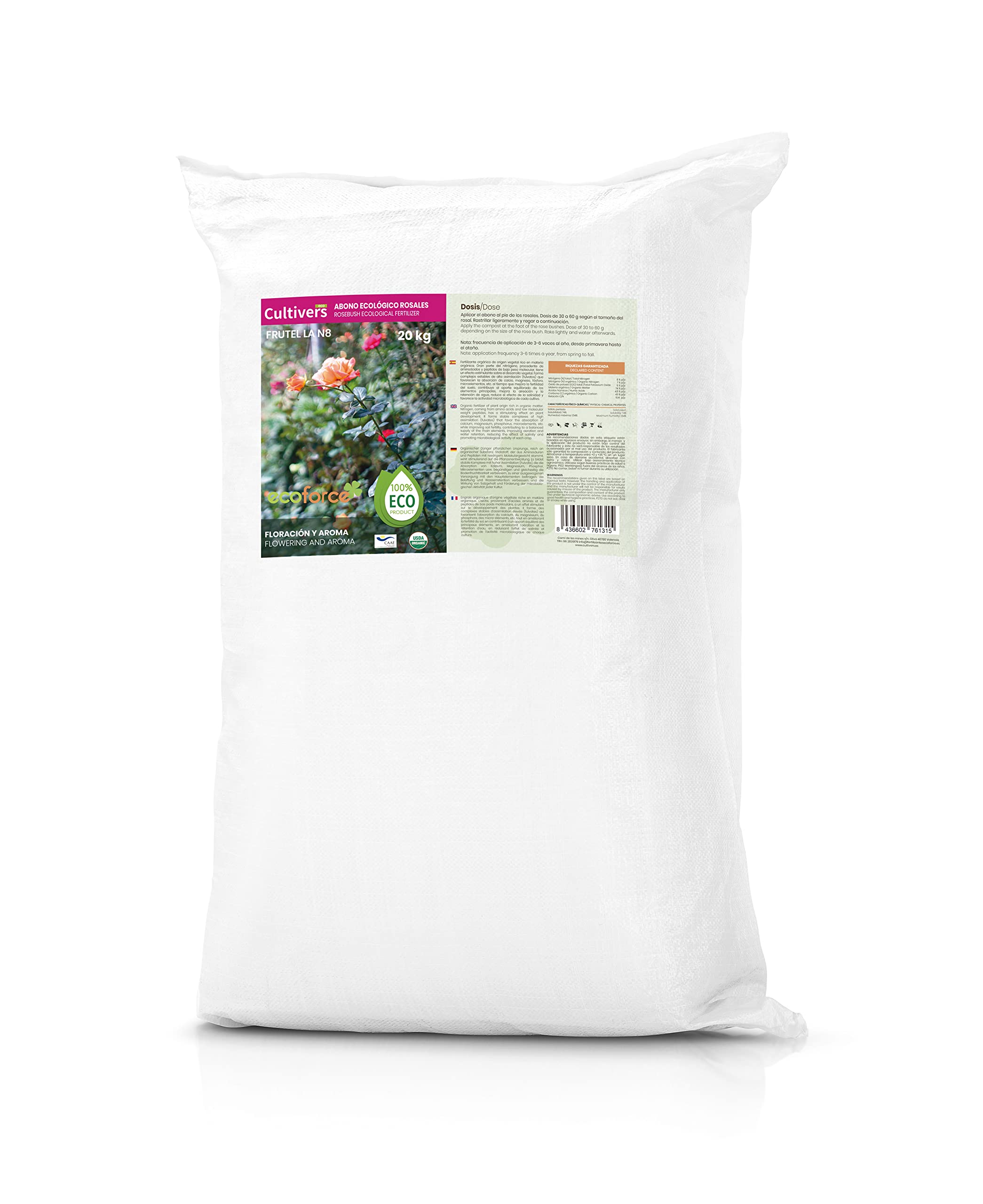 Concime Per Rose E Rampicanti Cultivers 20kg - Biologico, Vegano, NPK 8-1-5