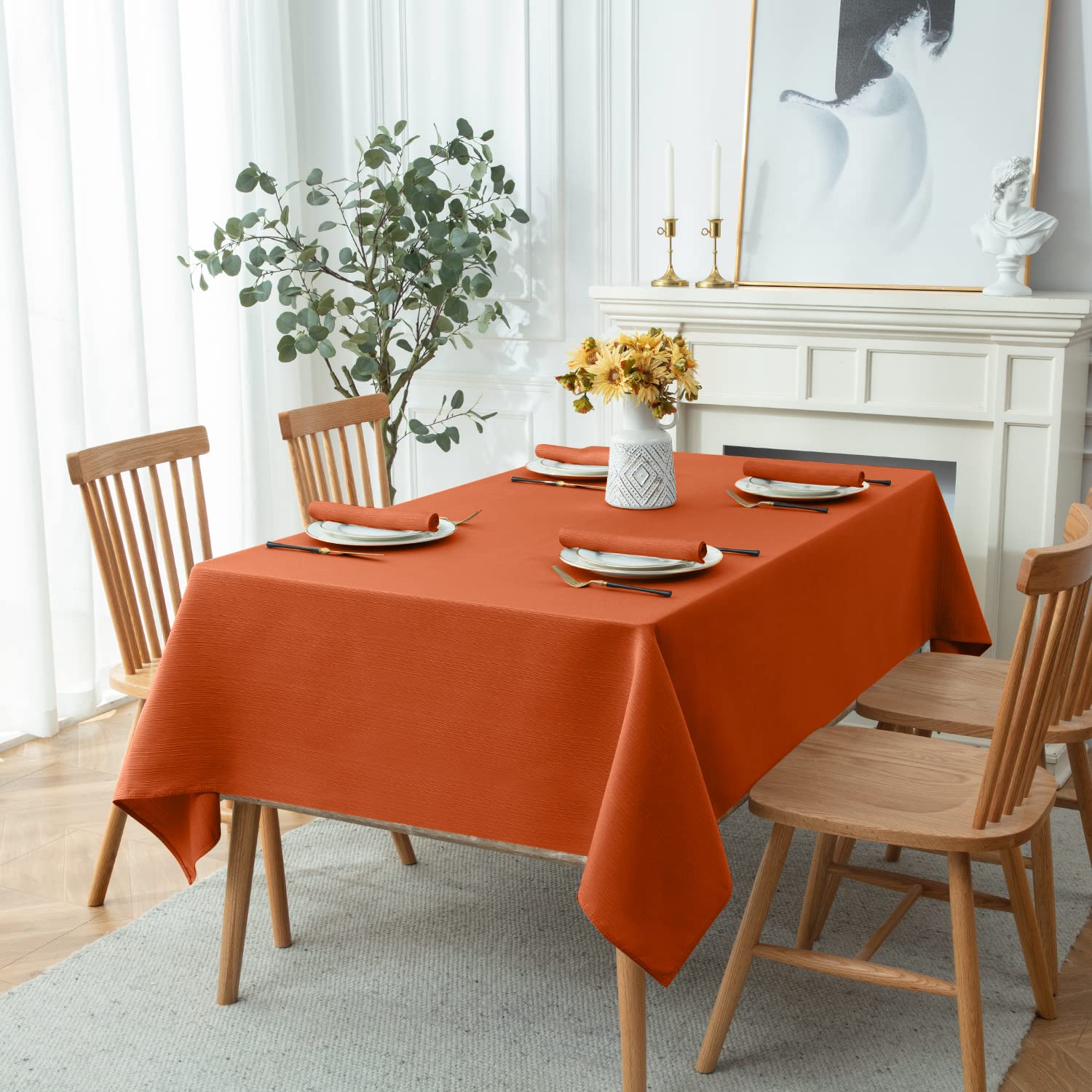 Softalker Fall Rectangle Tablecloth - Orange Geometric Line Damask Table Covers Waterproof Stain Resistant Washable Polyester Table Cloths for Dining, Holiday & Parties (60 x 84 inch, Burnt Orange)