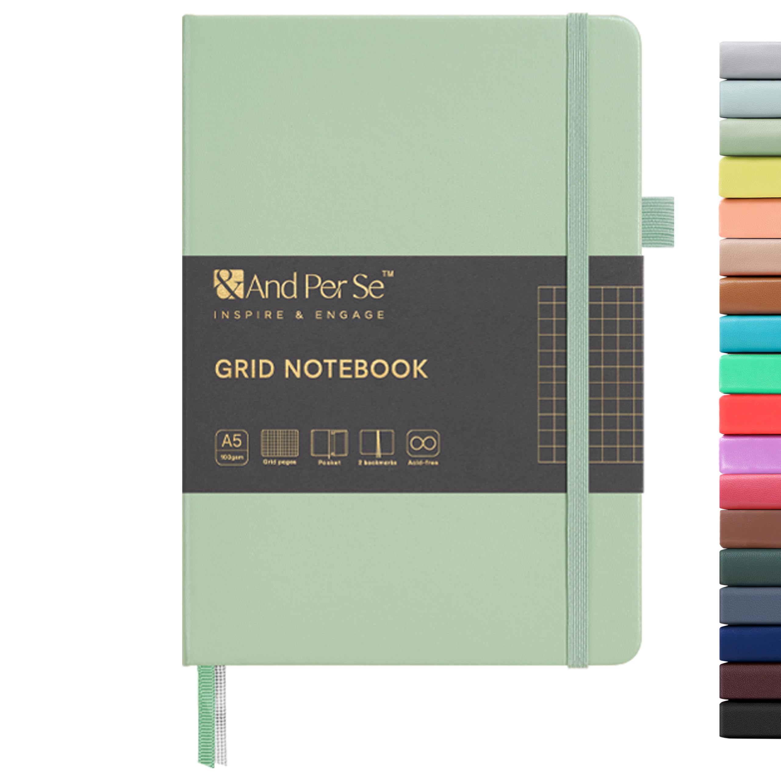 &And Per Se Graph Notebook, 5mm Grid, A5 Hardcover, 160 Pages 100gsm Thick Paper, Grid Journal for Diagrams, Wireframes, CAD Sketches (Light Green) โ image 1