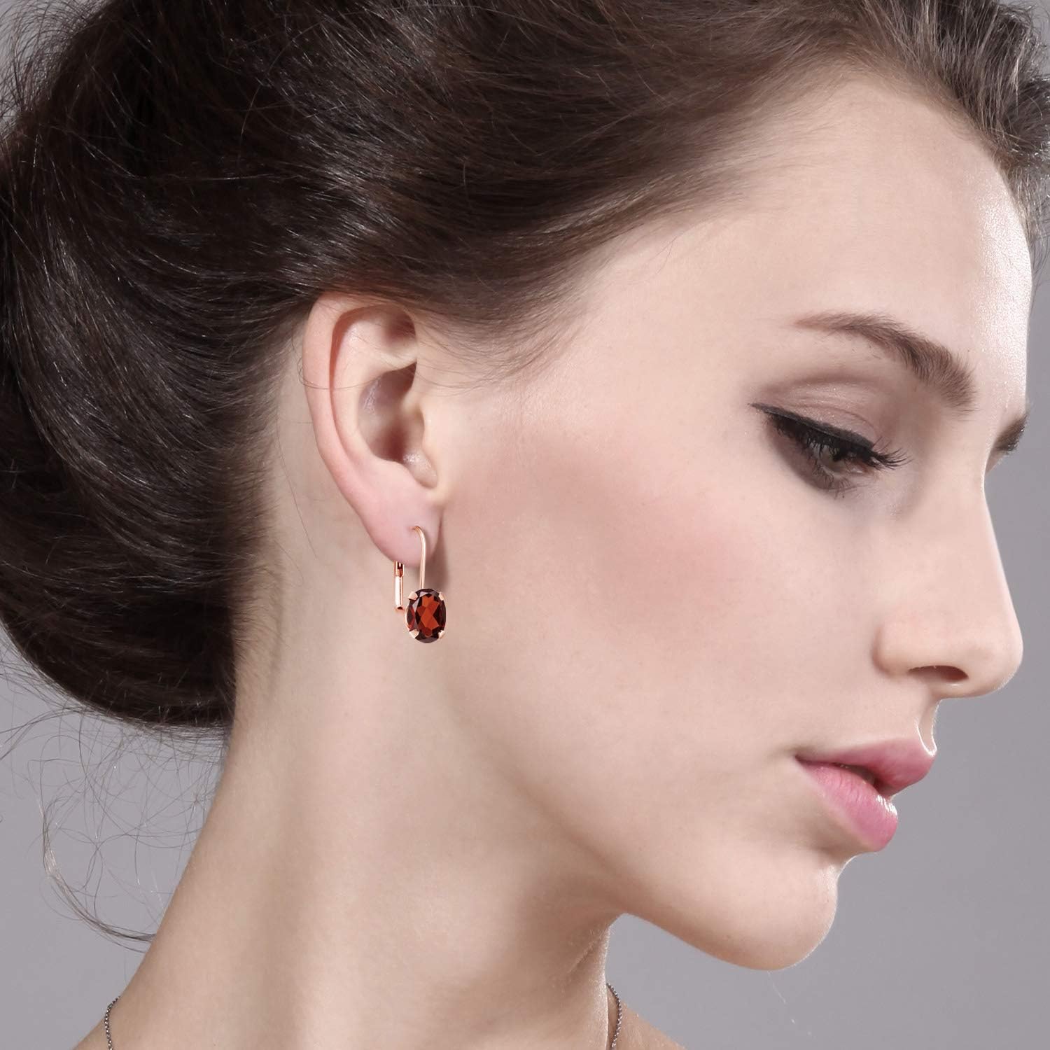 Gem Stone King 18K Rose Gold Plated Silver Red Garnet Earrings for Women | Gemstone Birthstone | Oval 8X6MM | 3 Cttw | Fine Jewelry Gifts for Her Mom Women Wife