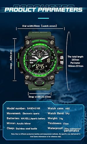 Miniatura 5 de AIMES Mens Watches Sports Outdoor Waterproof Military Watch for Men Tactical Watch Analog Digital Date Alarm Stopwatch Multi-Function Tactics Big