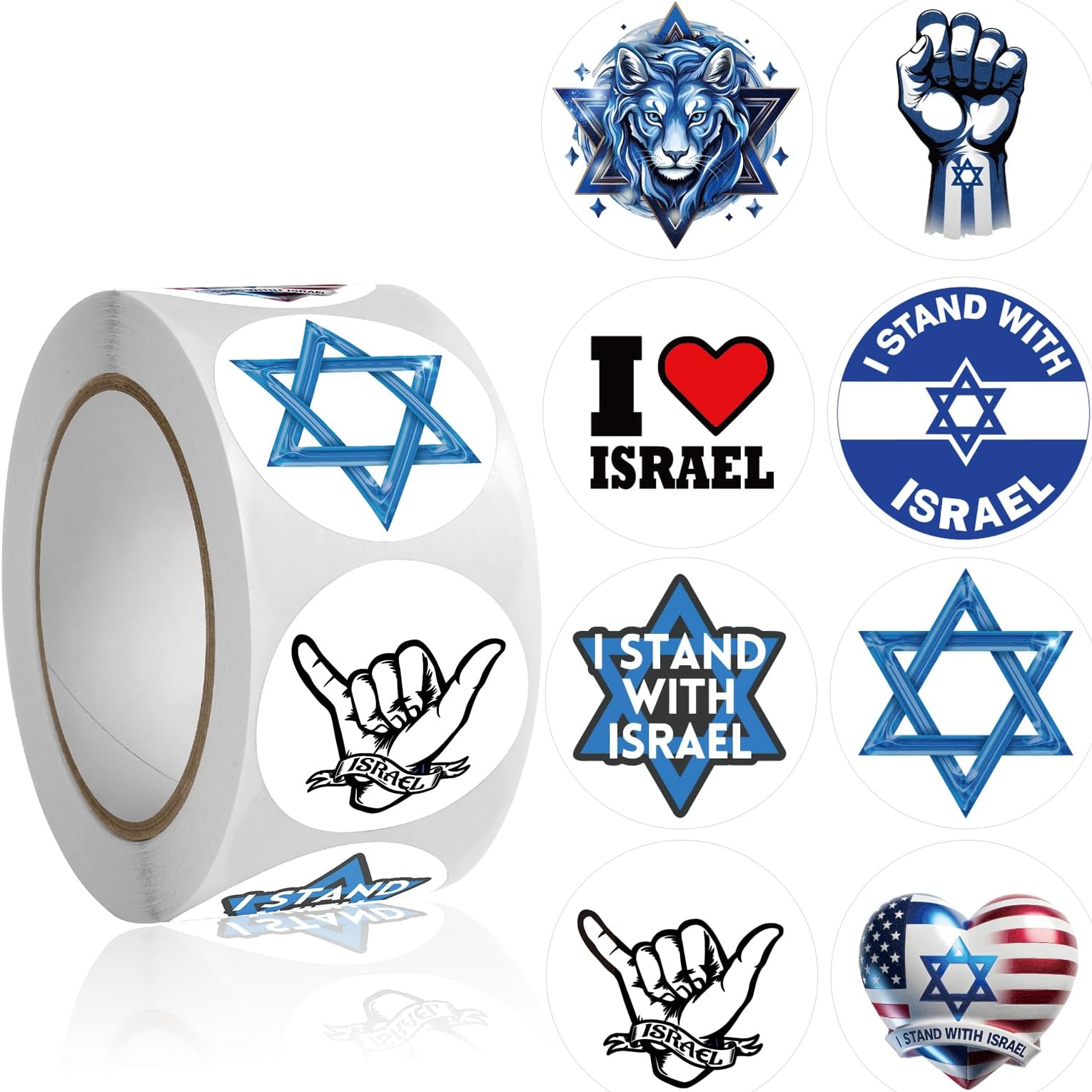 Israel Stickers Roll 500 Pcs - Israel and America Friendship - I Stand with Israel Easy Stick and Remove - Flags Seal Vinyl Nation Israeli for Window Cars Trucks Tumblers Water Bottles