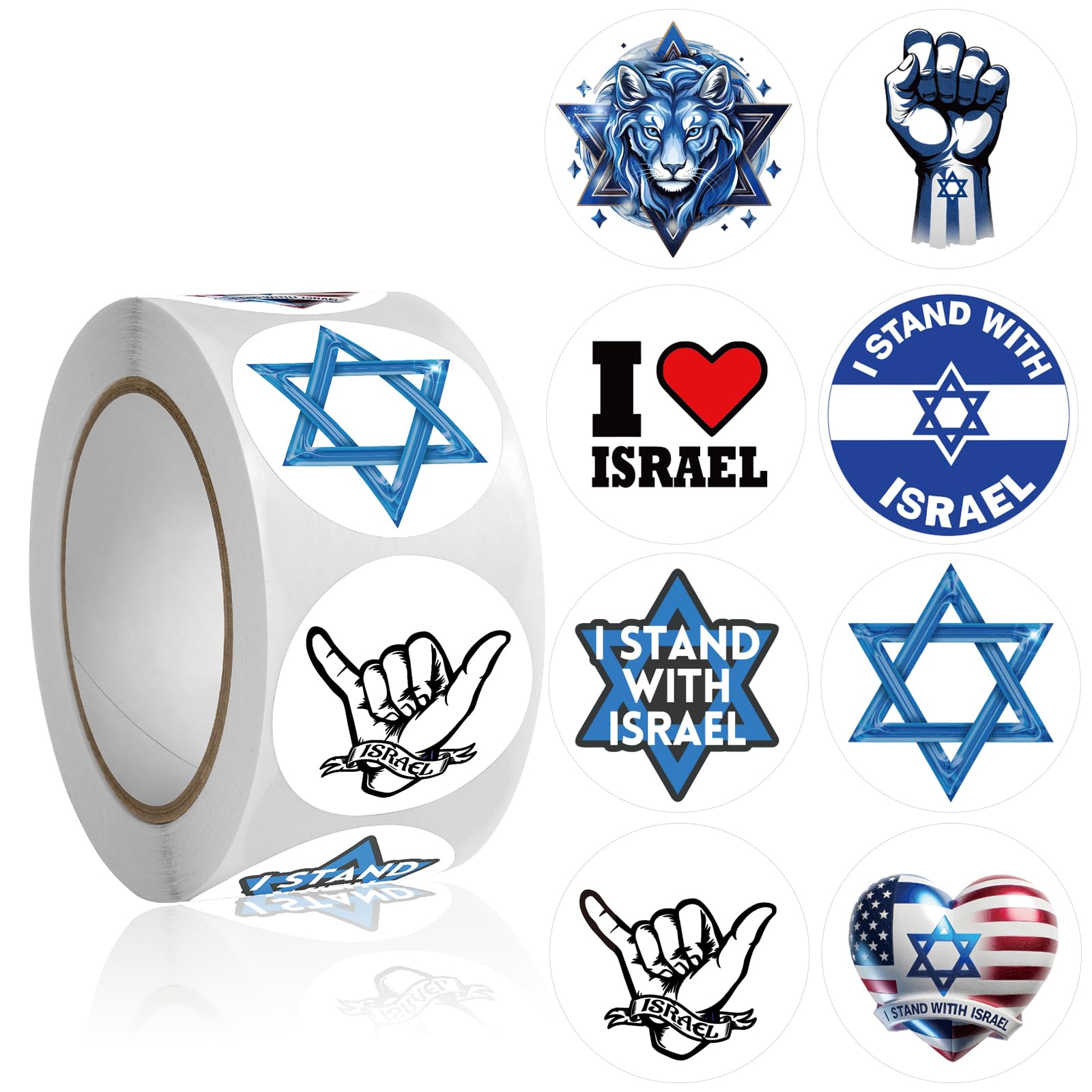 Israel Stickers Roll 500 Pcs - Israel and America Friendship - I Stand with Israel Easy Stick and Remove - Flags Seal Vinyl Nation Israeli for Window Cars Trucks Tumblers Water Bottles