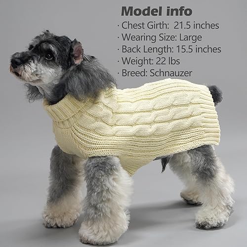 Miniatura 6 de KYEESE Suéteres para perros pequeños, cuello alto, suéter de punto trenzado para cachorros con hilo dorado para clima frío, beige, talla XS