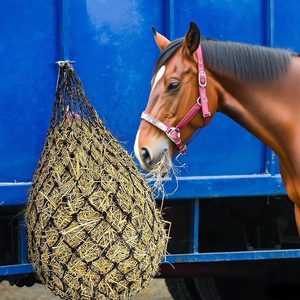 2 Heunetze Für Pferde Engmaschig - Futternetz Zur Fresskontrolle Schwarz