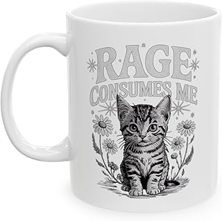 Rage Consumes Me Funny Cat Mug 11oz | Hilarious Coffee Mug with Angry Kitten Design Cute Gag Gift for Women, Funny Coffee Mug