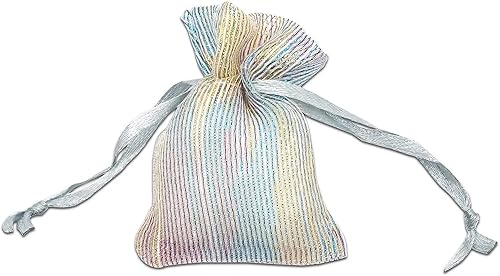 Vista 58 de TheDisplayGuys - 24-Pack Striped Weave Organza Gift Bags w/Drawstrings - Small 3" x 4" - Iridescent - for Party Favors, Samples, Treats
