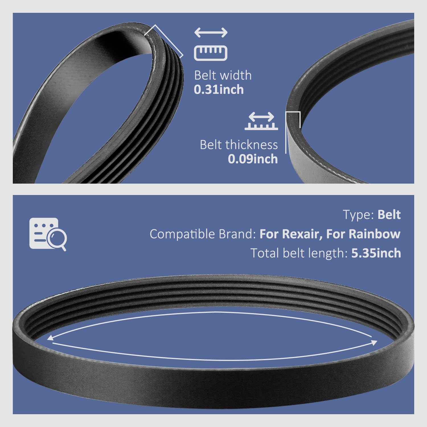 MaxLLTo Replacement R15364B Vacuum Belt for Rexair Rainbow Serpentine PN12 Powerheads with The Grooved Motor Shaft