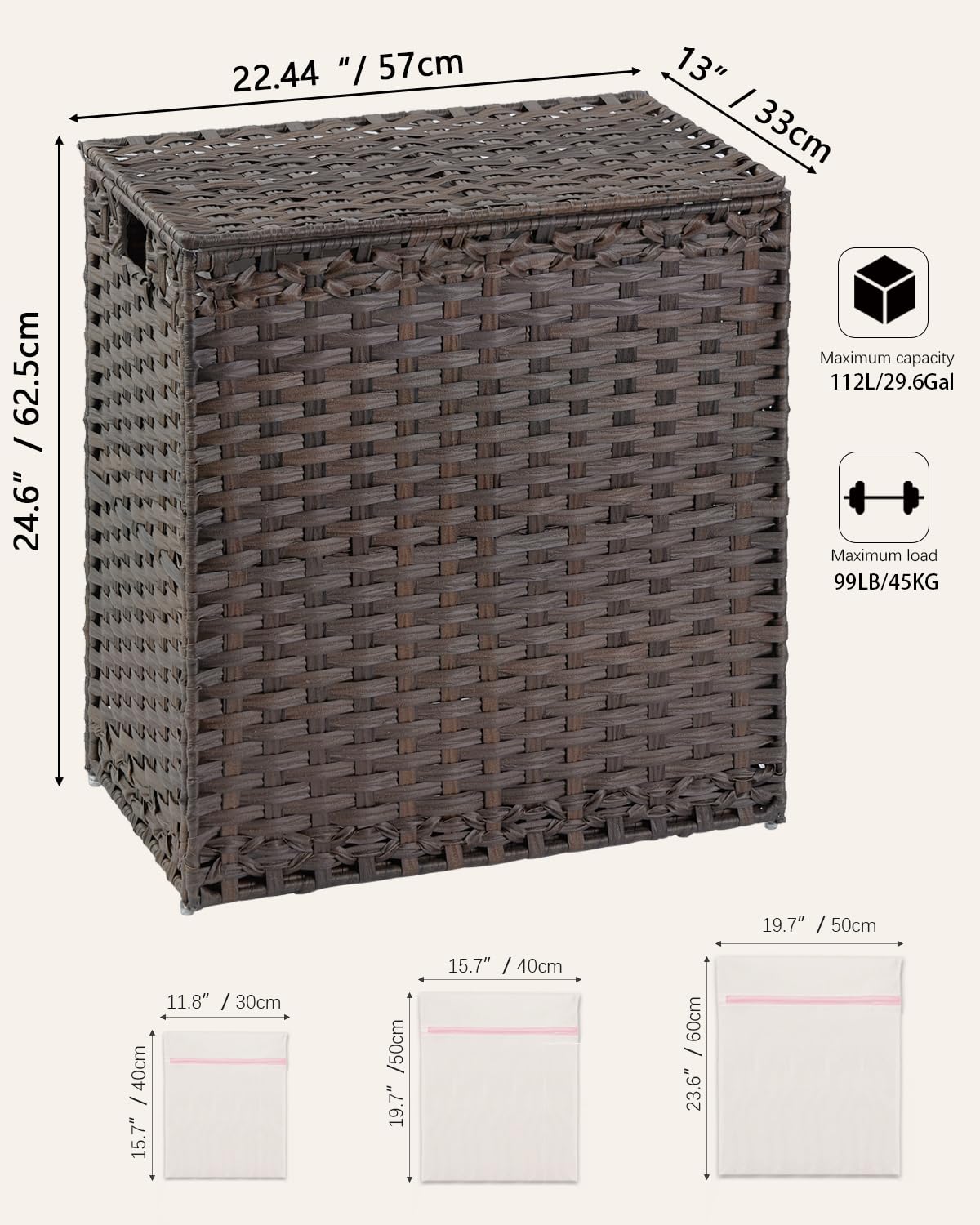 SETVSON Wäschekorb mit Deckel Weide Wäschekorb 112L PE Braun