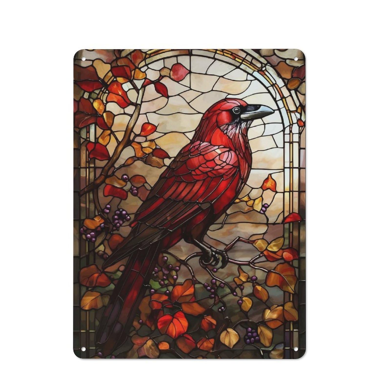 Junmoney Style-7 Tin Wall Plaque 40X30cm With Stained Glass Raven For Garage Wall, For People Furnishing A Garage, For Retro Home Interiors