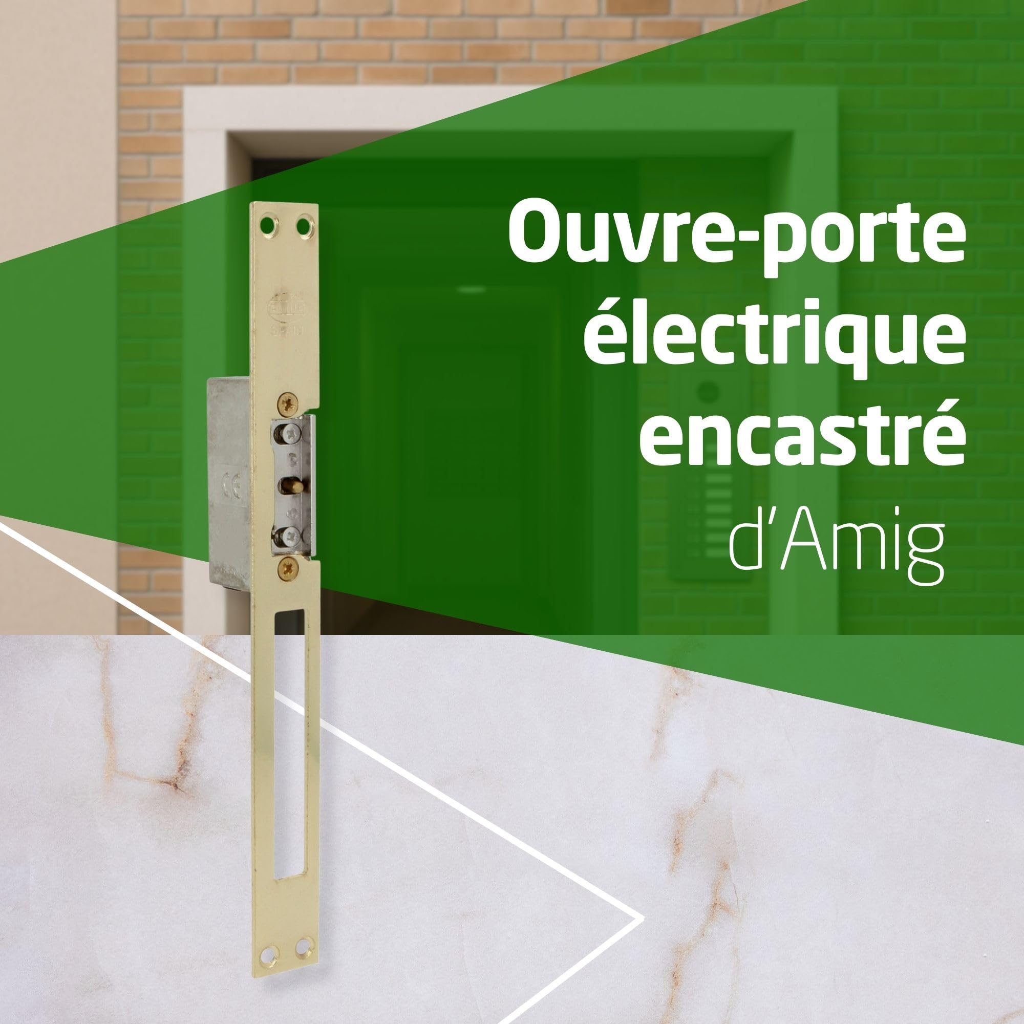 Amig - Gâche électrique encastrable pour contrôle d’accès - Compatible avec pêne demi-tour européen 13 mm - Têtière 250 x 25 mm - Acier laitonné verni - Doré - 8-12 V AC/DC - Mod. 20 avec inhibiteur