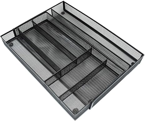 Amazon Com Expandable Mesh Metal Cutlery Tray 6 Compartments Kitchen Drawer Organizer For Utensil Flatware Dividers Cutlery Black 6 Compartments Home Kitchen