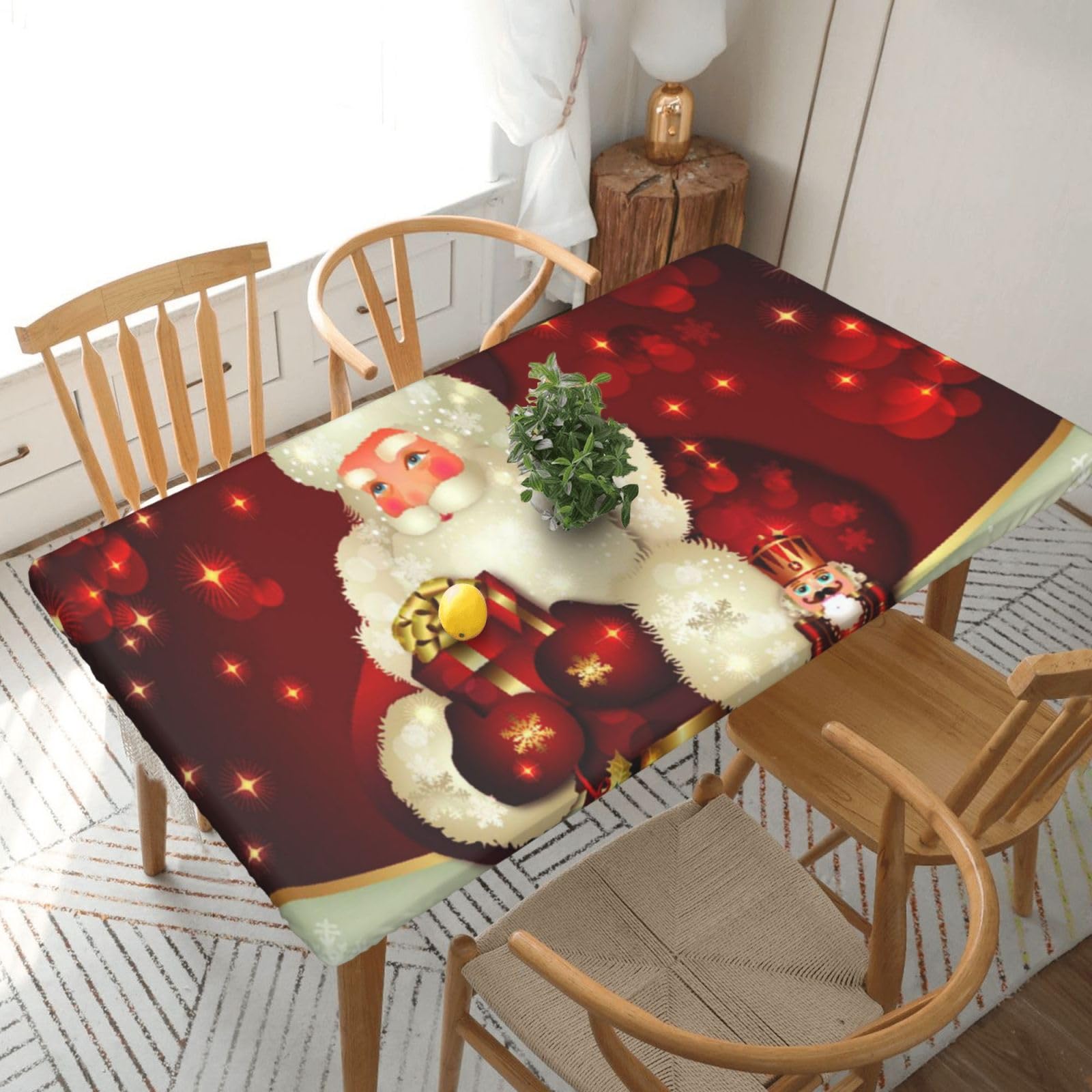 BNVSADC Merry Christmas Santa Claus Printed 5FT Tablecloth Polyester Kitchen Water Resistant Table Cloth Dining Table Decoration Table Covers, 152x76 CM