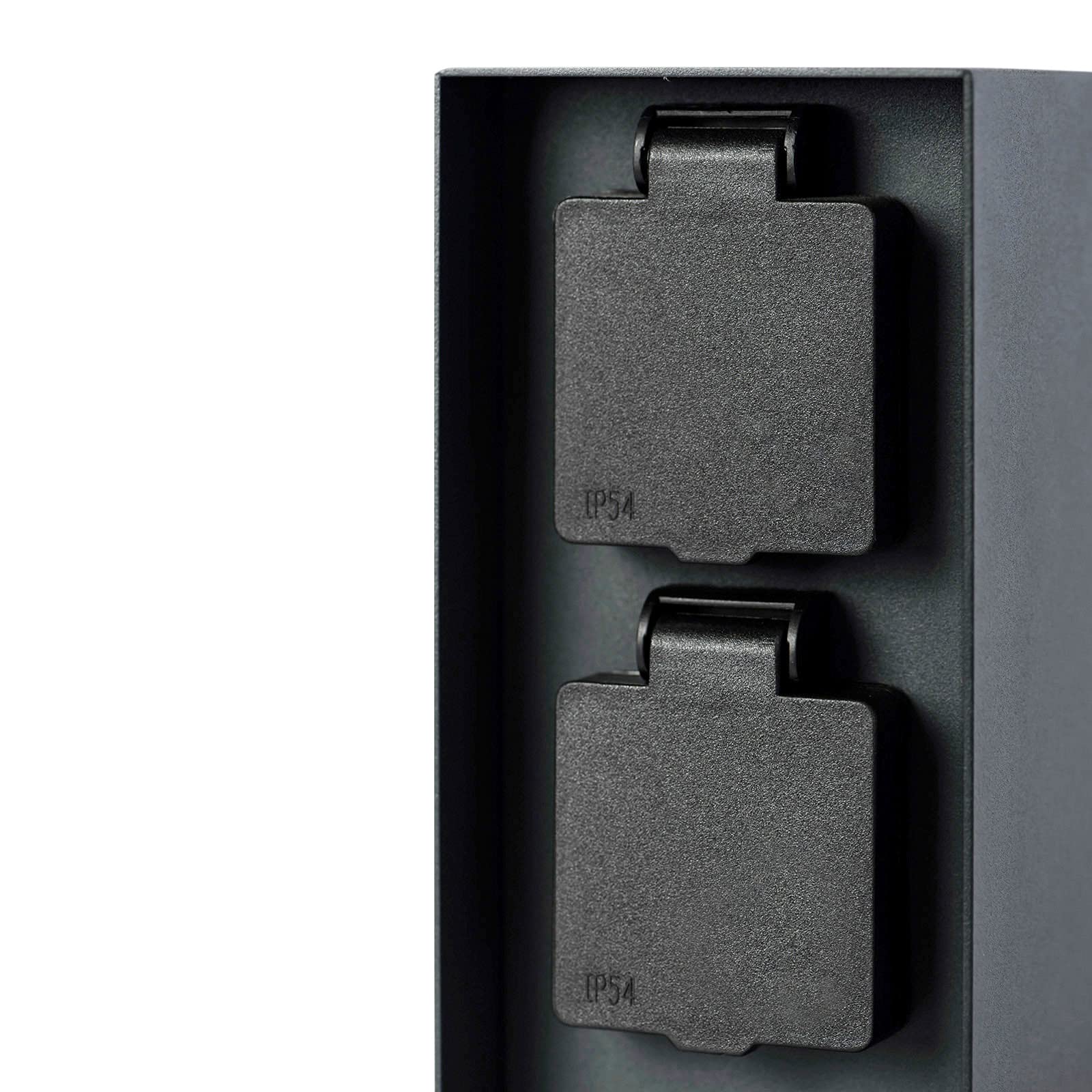 Grafner Edelstahl Design Gartensteckdose mit 4 Steckdosen, IP44, eckig, anthrazit, KEIN ROST – Pulver-Beschichtung, klein und schmal, Energiesäule Mehrfach Metall Außen Steckdose 2-Fach schwarz