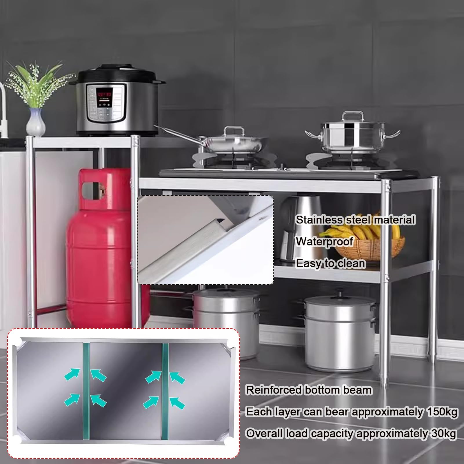 Regulowany stół ze stali nierdzewnej do kuchni i gazu blat komercyjny stacja robocza do gotowania 100 x 40 x 80 cm idealny do użytku domowego i hotelowego