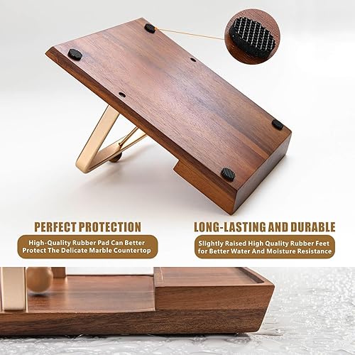 Miniatura 5 de Servilletero de madera con soporte para salero y pimentero, almacenamiento dos en uno para servilletas y botellas de condimentos, soporte de