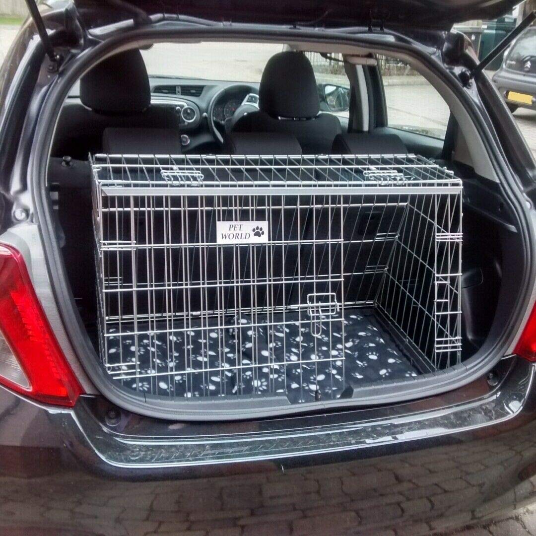 Pet World Medium 34" Sloped Car Dog Crate – Compatible with Toyota Yaris – UK Designed, Steel Travel Cage – Emergency Escape Hatch – Folds Flat – Free Comfort Mat – Easy Assembly