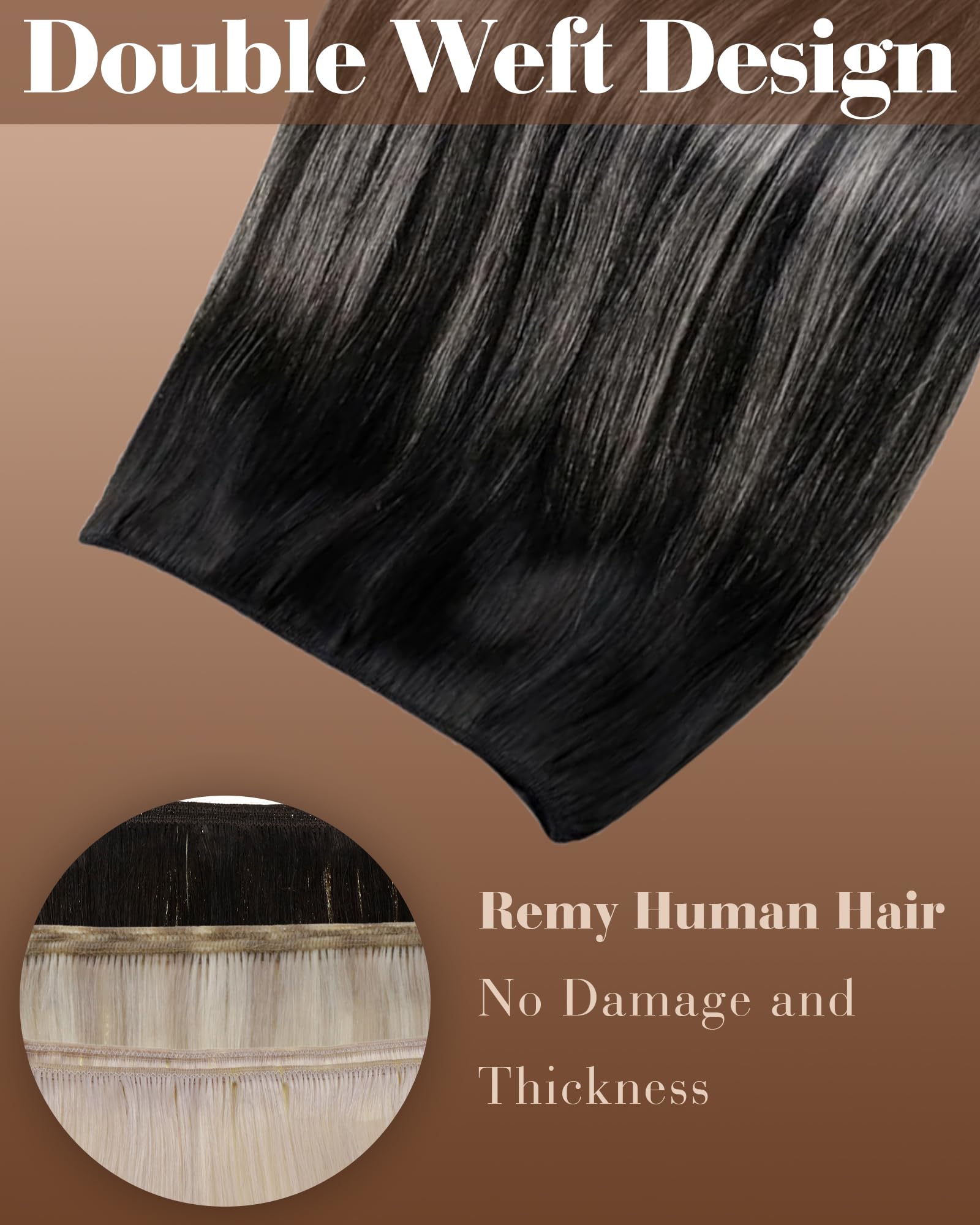 Hetto Weft Hair Extensions Real Human Hair Balayage Black Ombre Silver, Brazilian Virgin Weft Human Hair Sew in Extensions - Image 2