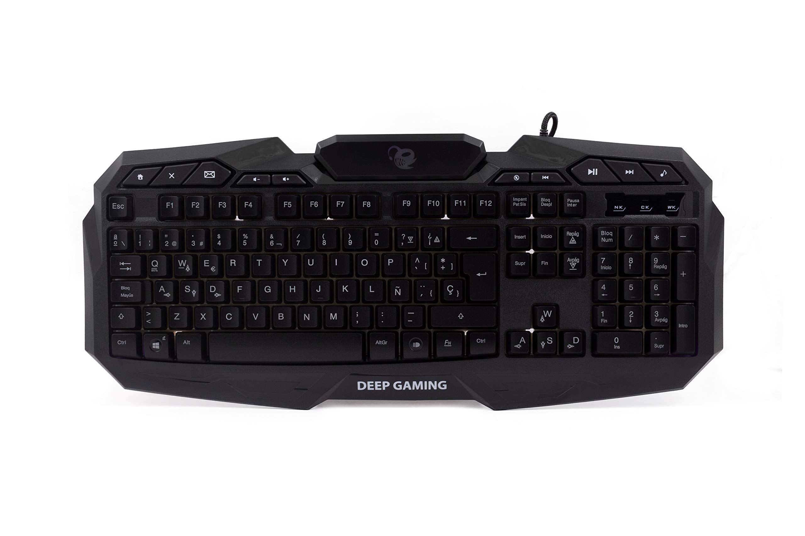Deep Gaming X-Wing Setup Gaming 4 en 1: Teclado Membrana QWERTY con Ñ retroiluminado, ratón óptico LED 2400 dpi, Auriculares Gamer con micrófono, Alfombrilla Antideslizante. PC/Xbox One/PS4, Negro