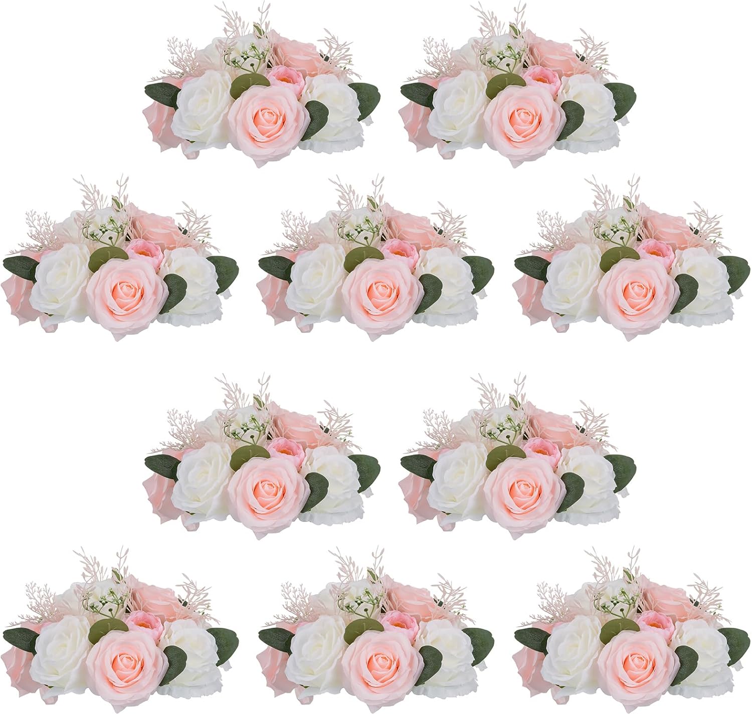 NUPTIO Flower Centerpieces for Tables Decorations: 10 Pcs Pink & White Artificial Rose Floral Arrangement for Wedding Party Centerpiece Decor 9.4 Inch Diameter