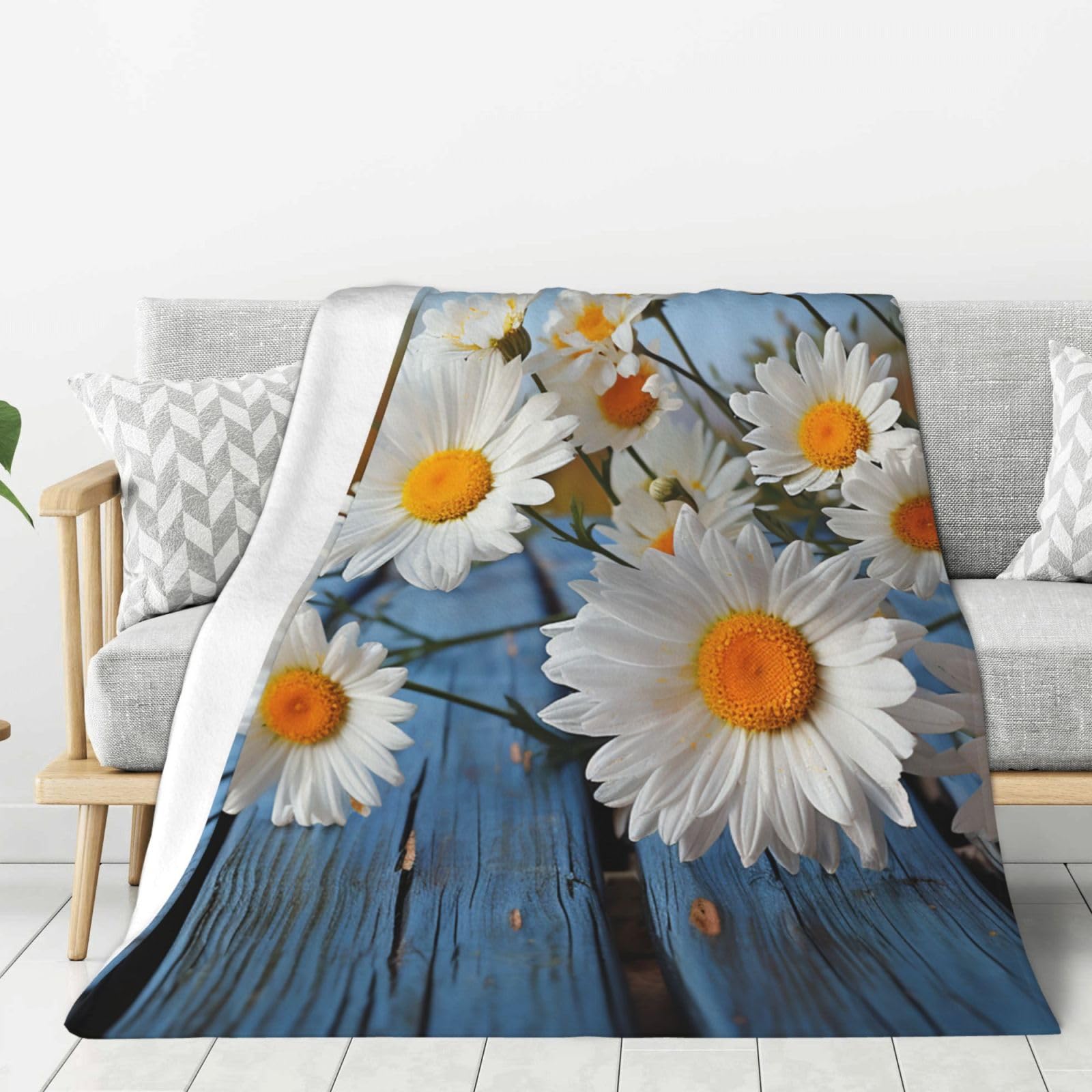 Elegant Spring Daisy Flowers Throw Blanket Plush Flannel Fleece Blanket, Soft Lightweight Cozy Blankets 80"X60" for Bed Couch Sofa Travel