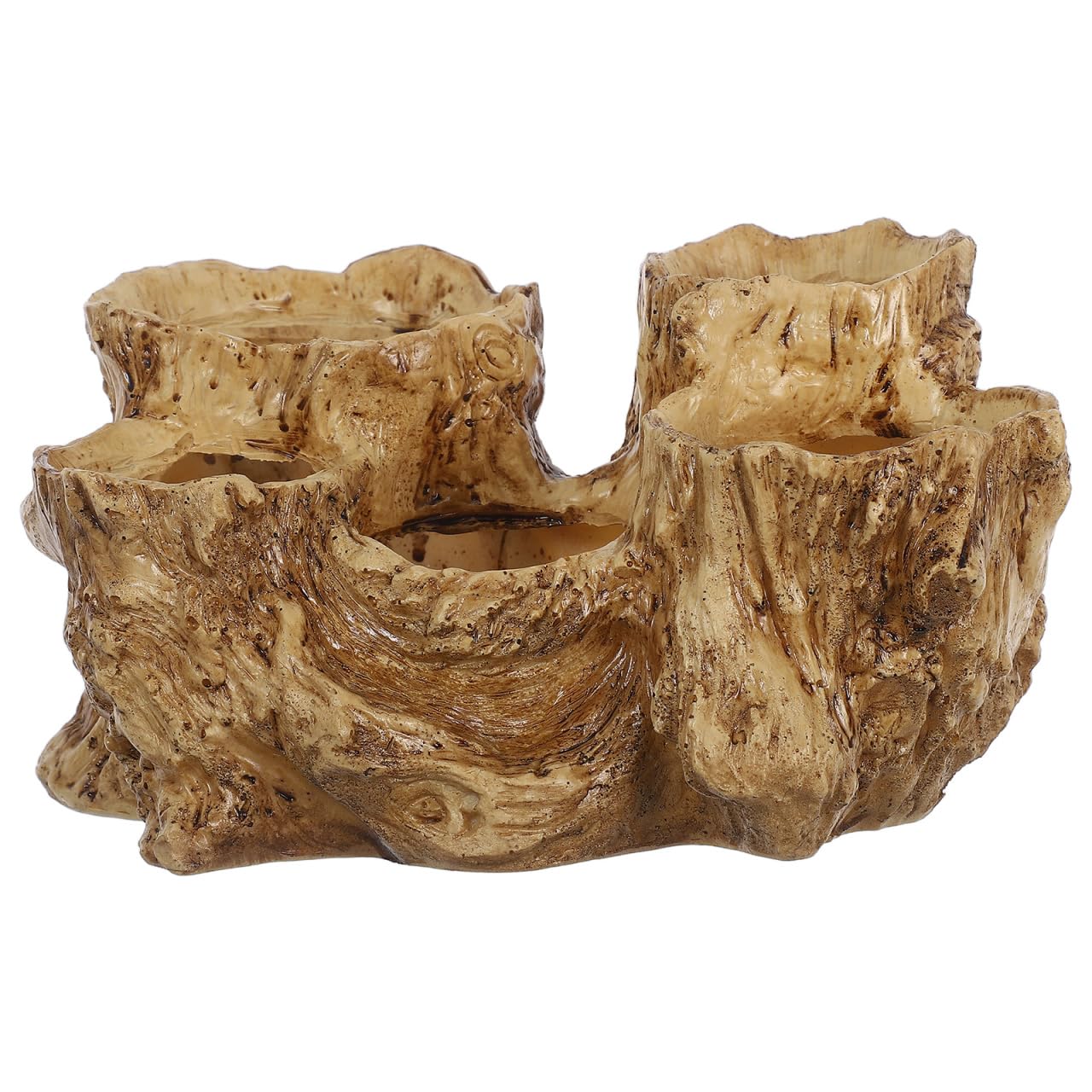 SEWACC Resin Succulent Wood Planter with Drainage Holes Tree Root Shaped Six-compartment Pot for Plants Lightweight Imitation Wood Succulent Flower Container for Indoor Garden Decor