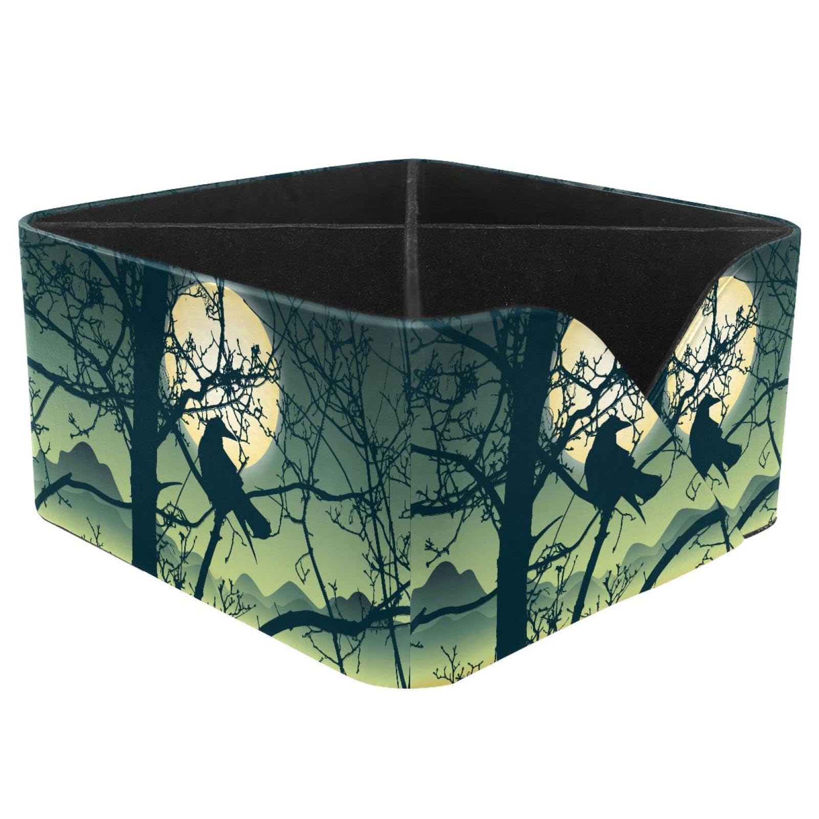KengjuTesu Crow Bird in Branches Desktop Organizer Pen Holder, Rectangular Pencil Cup for Office, Study and Makeup Stations