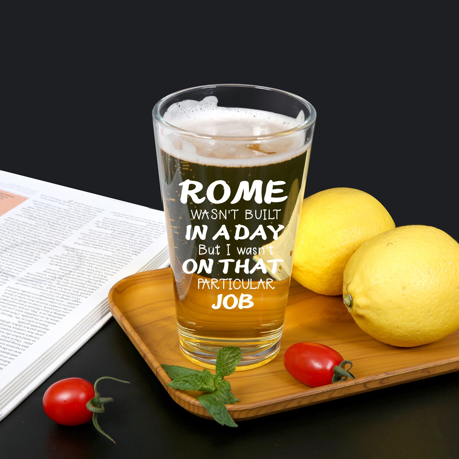 Jogskeor Rome Wasn't Built In A Day But I Wasn't On That Job Beer Glass 16oz, Gifts for Construction Workers, Birthday Christmas Gifts for Project Engineer Builder