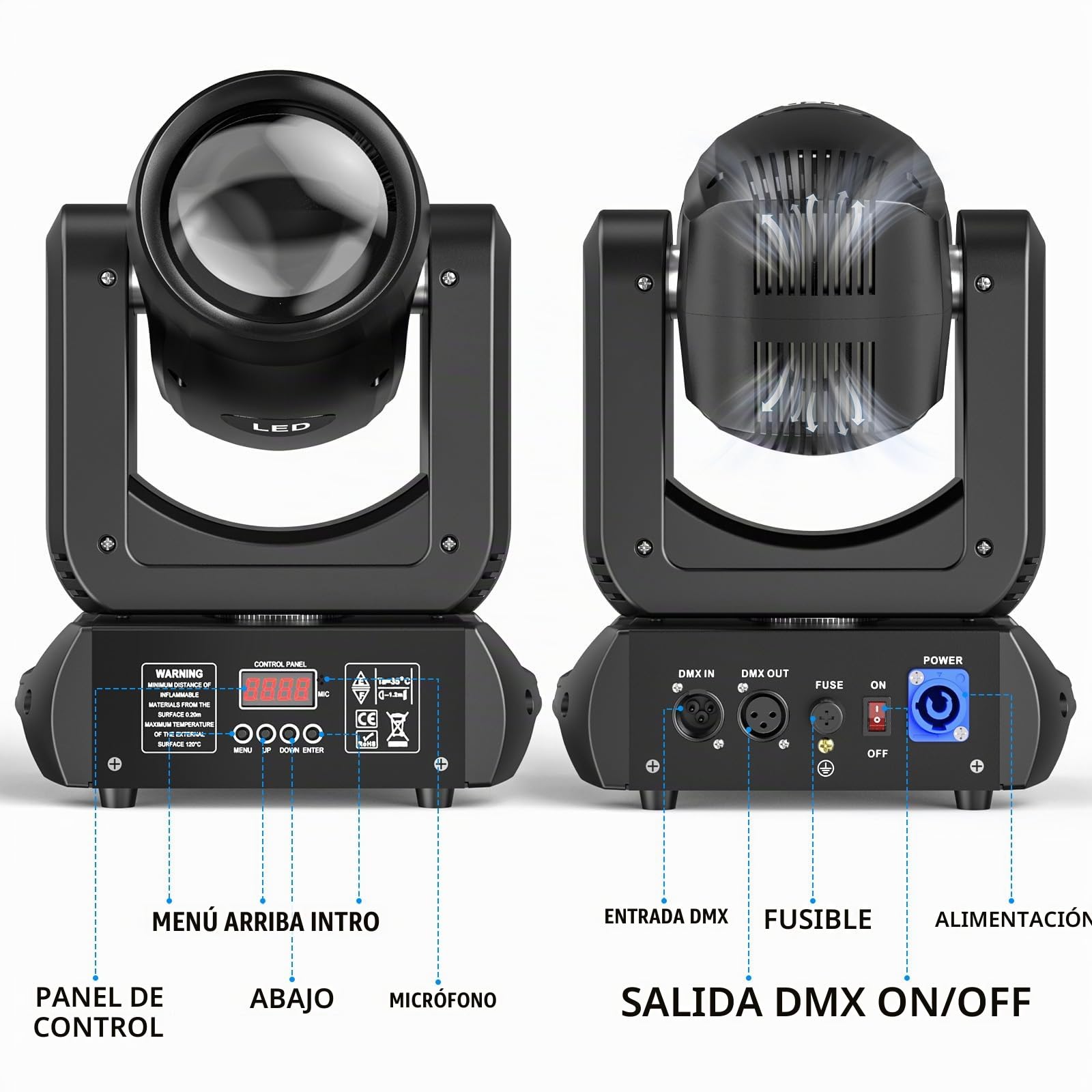150W Cabeza Movil LED Luces de Discoteca 8 Gobo Focos DMX DJ Luce Profesional Fiesta Luz Para Navidad Conciertos Boda Bar Club