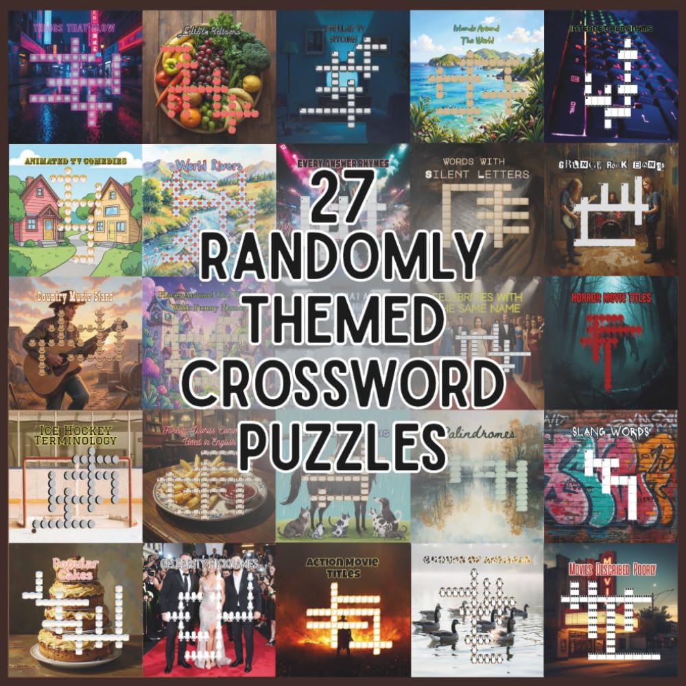 27 Randomly Themed Crossword Puzzles: crossword puzzle | mega crossword puzzle book | crossword puzzle books | crossword puzzle books for adults | funny crossword puzzles