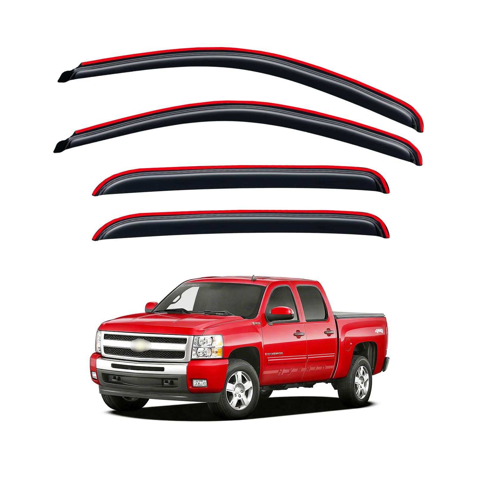 in-Channel Rain Guards for 2001-2007 Chevy Silverado & GMC Sierra 1500/2500/ 3500 Crew Cab, Window Visors Vent Deflector Shade Smoke for 02-06 Chevy Suburban/GMC Yukon XL/Escalade EXT/Avalanche — view 12