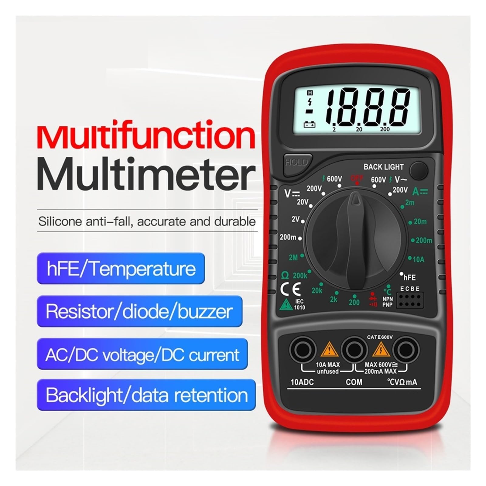 Multimetr Cyfrowy AC/DC Amperomierz Volt Ohm Tester Miernik Multimetro Z Termoparą Podświetlenie LCD Przenośny Szybko Dokładnie Łatwy Odczyt(Green)