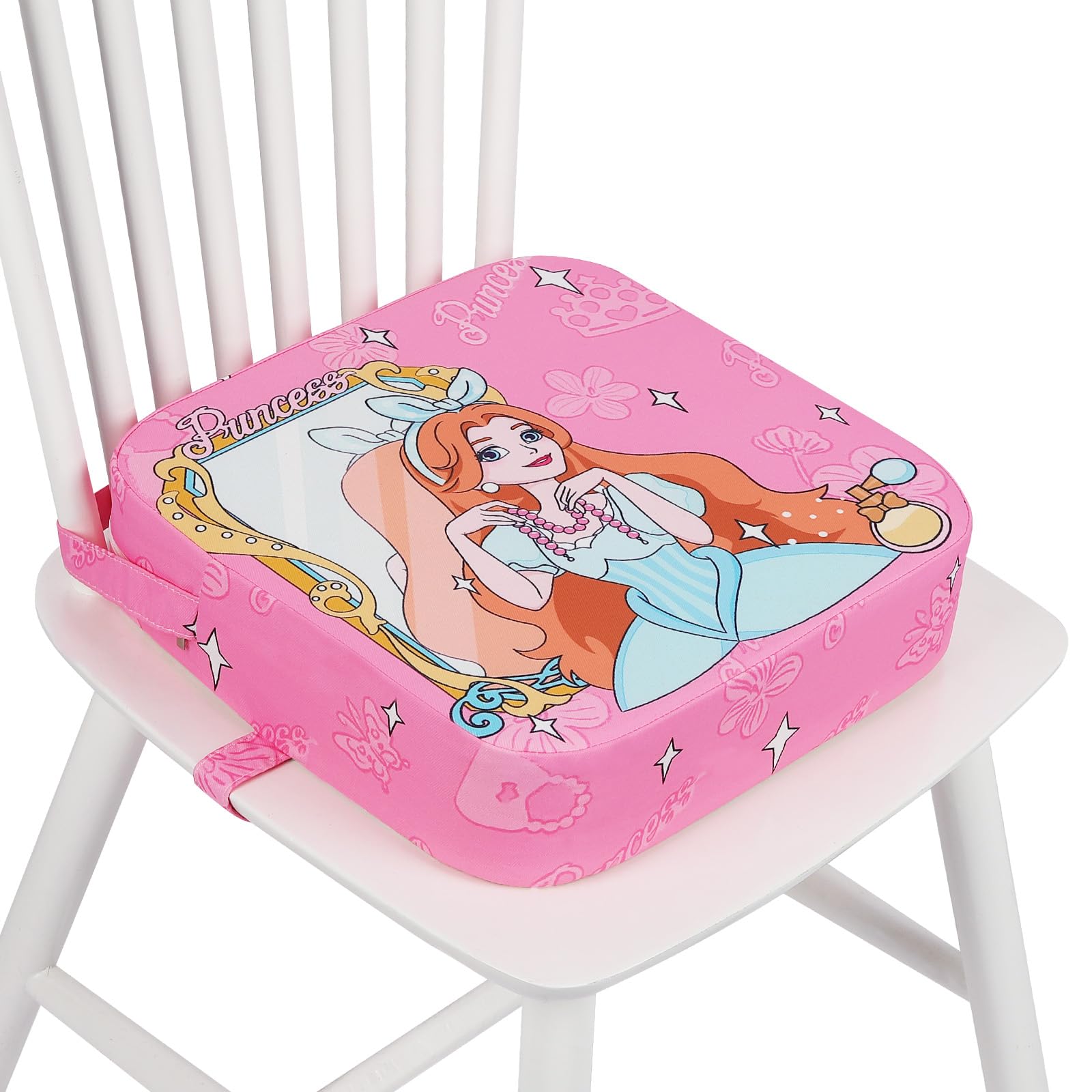 wooshwa Sitzerhöhung Stuhl Kind, kindersitzerhöhung Flexible Sitzerhöhung Sitzkissen Kinder mit 2 Sicherheits Schnalle Rutschfeste & Anti-Rutsch-Boden für Zuhause Unterwegs, 32x32x10 cm (Prinzessin)