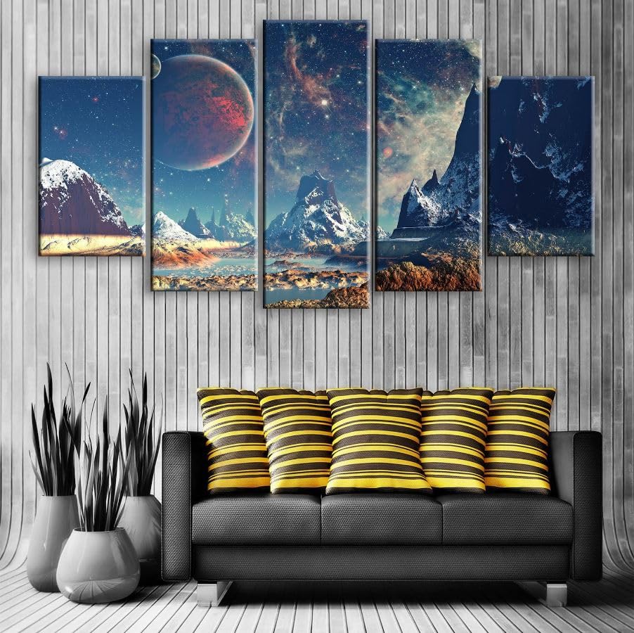 Affiche décoration murale montagne de l'espace polyptyque 5 pièces