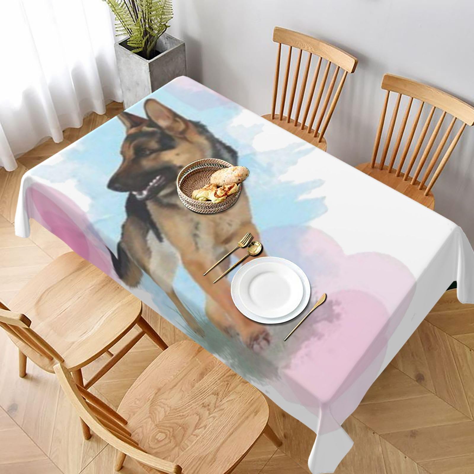 BNVSADC German Shepherd Dog Lovers Printed Rectangle Tablecloth 228x152 CM, Water Resistant Polyester Table Cloth Decorative Fabric Table Covers for Kitchen Dining Table Parties Camping