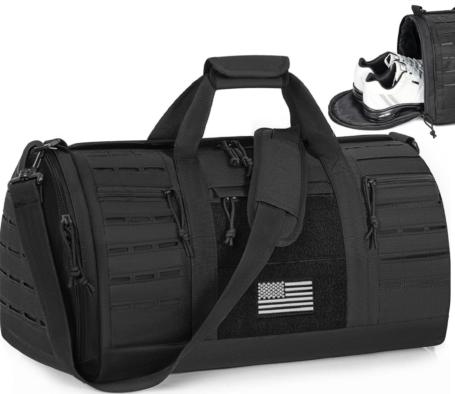 GMAK 21.5 Inch Military Tactical Duffle Bag for Men, 40L Sports Gym Bag with Shoe Compartment, Carry on Tote Travel Duffle Bag for Weekender Overnight Gym Workout Training Basketball Football, Black