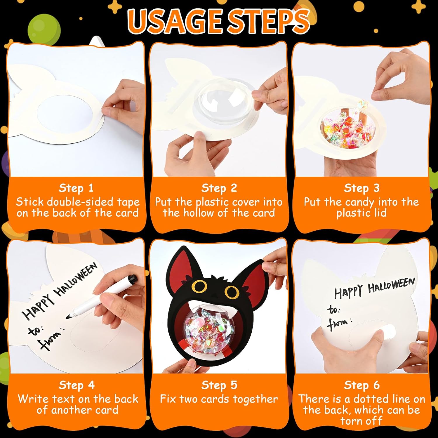 THAWAY 36 Pcs Halloween Candy Holder Cards with Clear Dome 9 Designs