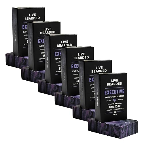 Live Bearded Jabón en barra totalmente natural para hombres, paquete de 6 de 5 onzas, fabricado en los Estados Unidos, exfolia e hidrata, carbón,