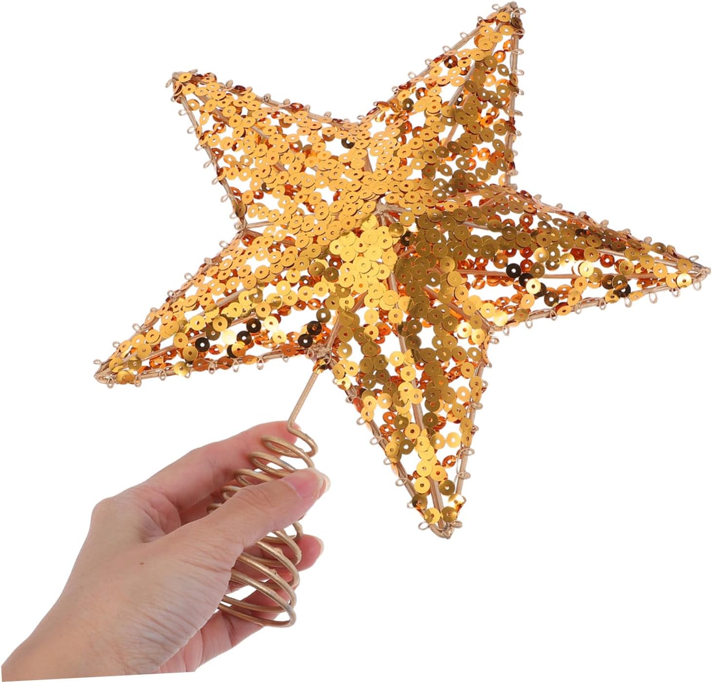 Rustic Glittery Iron Christmas Tree Star Topper with Stable Spring Base Metal Construction for